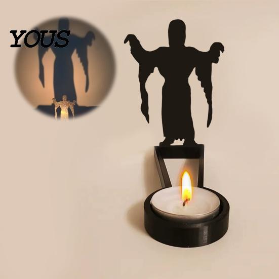 Bat Table Ornament Halloween Shadow Candle Holder, Funny Pumpkin Ghost Reaper Candlestick Decoration, Seasonal Party Supplies Metal Tea Light