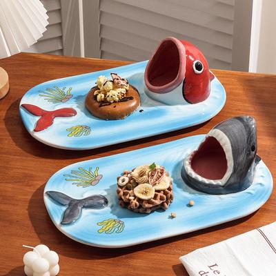 Japońska Zabawna Talerz Rekin z Dużymi Ustami Kreskówkowy Ceramiczny Talerz na Frytki Sos do Maczania Ocet Domowy Talerz na Pierogi Łososia Sushi