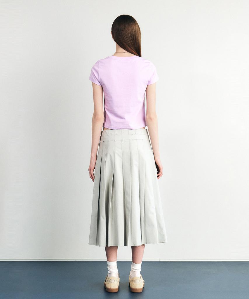 Sillot Low-Cut Cotton Nylon Pleated Long Skirt (Pale Grey)
