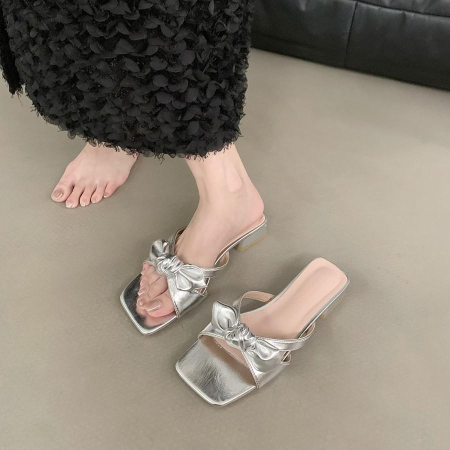 Slippers female summer outer wear fairy thick heel bow sandals with skirt beach shoes