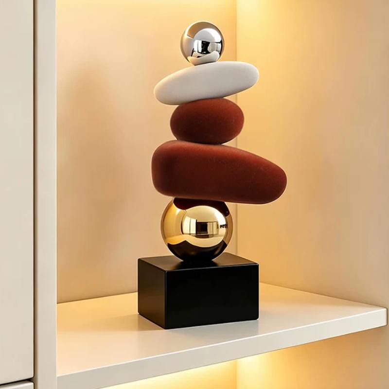 Golden Gradient Velvet Stacked Stone Sculpture Model Ornaments, Handicrafts, Living Room Decorations, Desktop Display Figurines