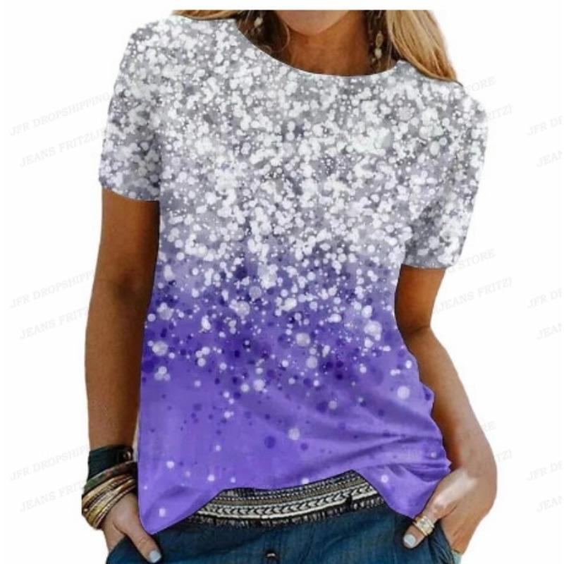 Luxurious Golden 3D Printed T-shirt for Ladies, Fashionable Summer Large-sized Loose Clothing