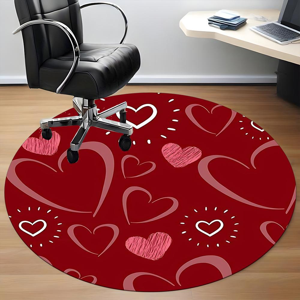 1pc Love Hearts Office Round Area Rug, Indoor Mat Suitable ForOffice, Under Office Chairs Bedroom Living Room Home Decor, Room Decot259