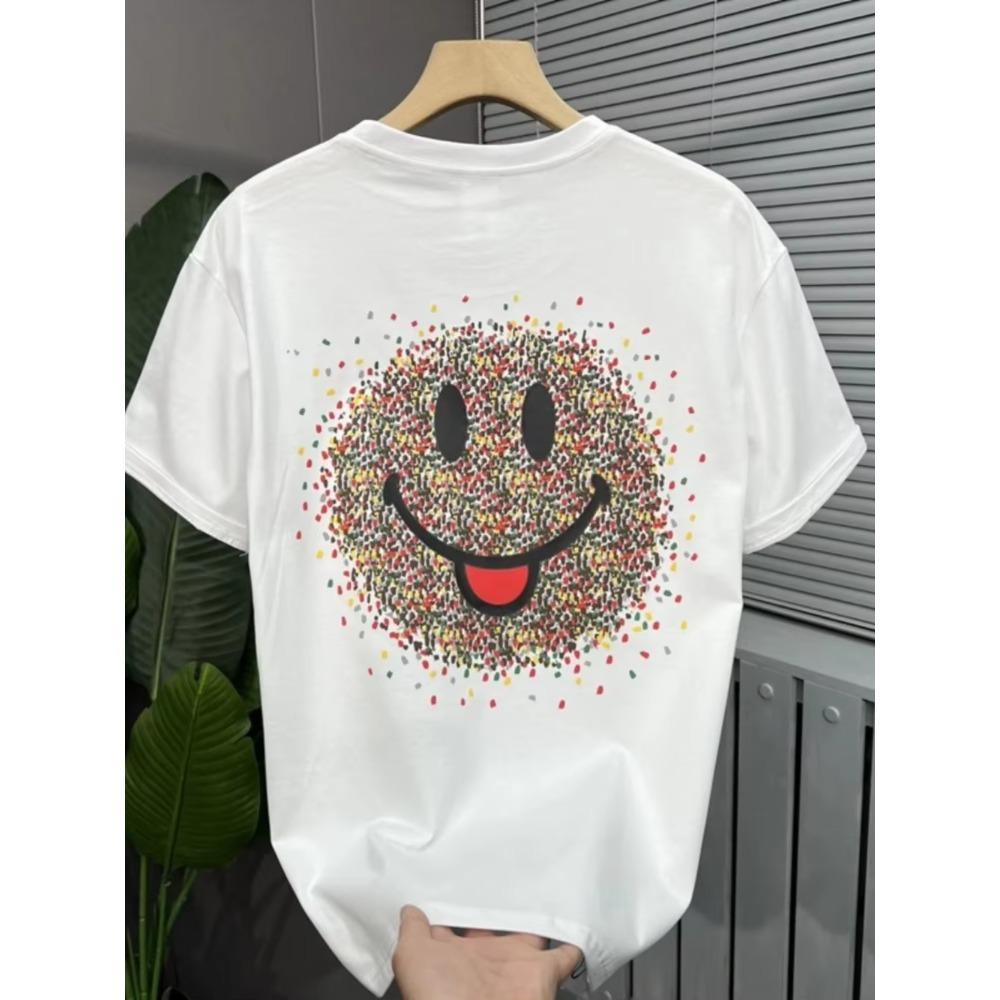 

Мужская футболка с принтом «Веселое улыбающееся лицо», высококачественный хлопковый топ, повседневная, подходит для фитнеса и улицы, летняя новинка, XXXXXL белый
