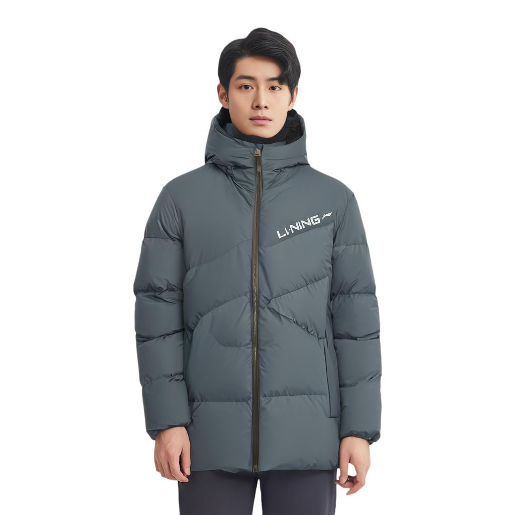 Li Ning Fitness Series Water-Resistant Infrared Thermal Letter Casual Versatile Hooded Zipper Short Winter Down Jacket Men Jackets Dark-Blue AYMU079-3