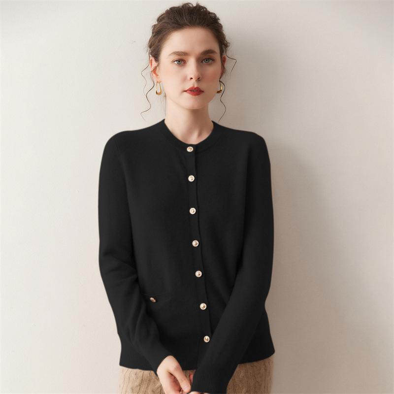 Lekasha Women's Round Neck Cashmere Cardigan - Loose Knit Sweater Jacket