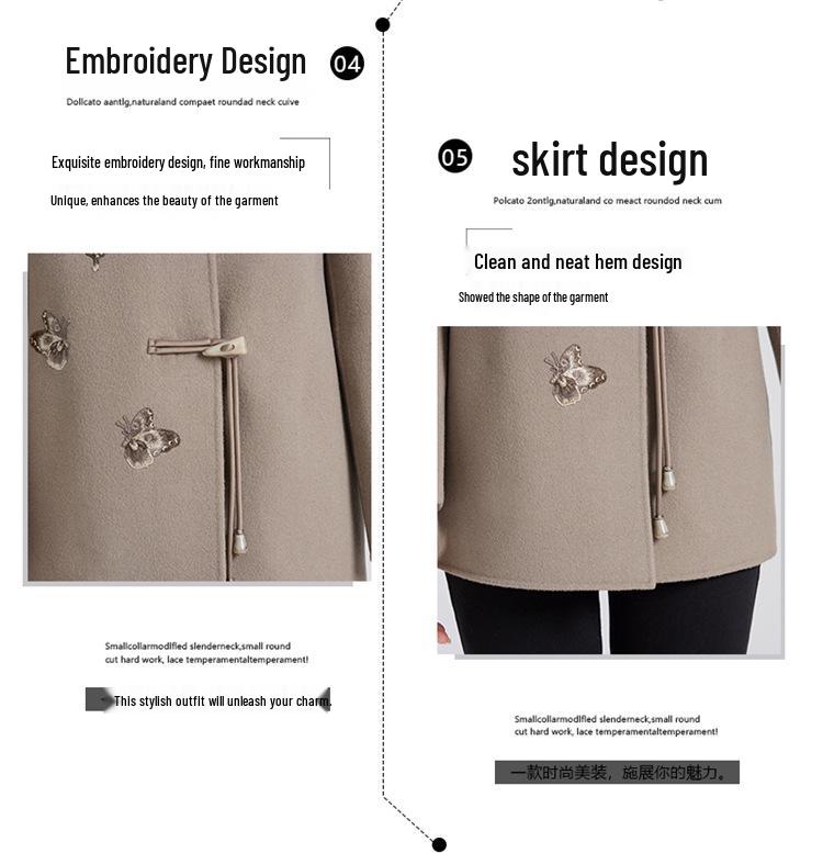 Mom's Embroidered Double-Faced Cashmere V-Neck Short Coat for Middle-Aged and Elderly Women - Autumn/Winter Fashion