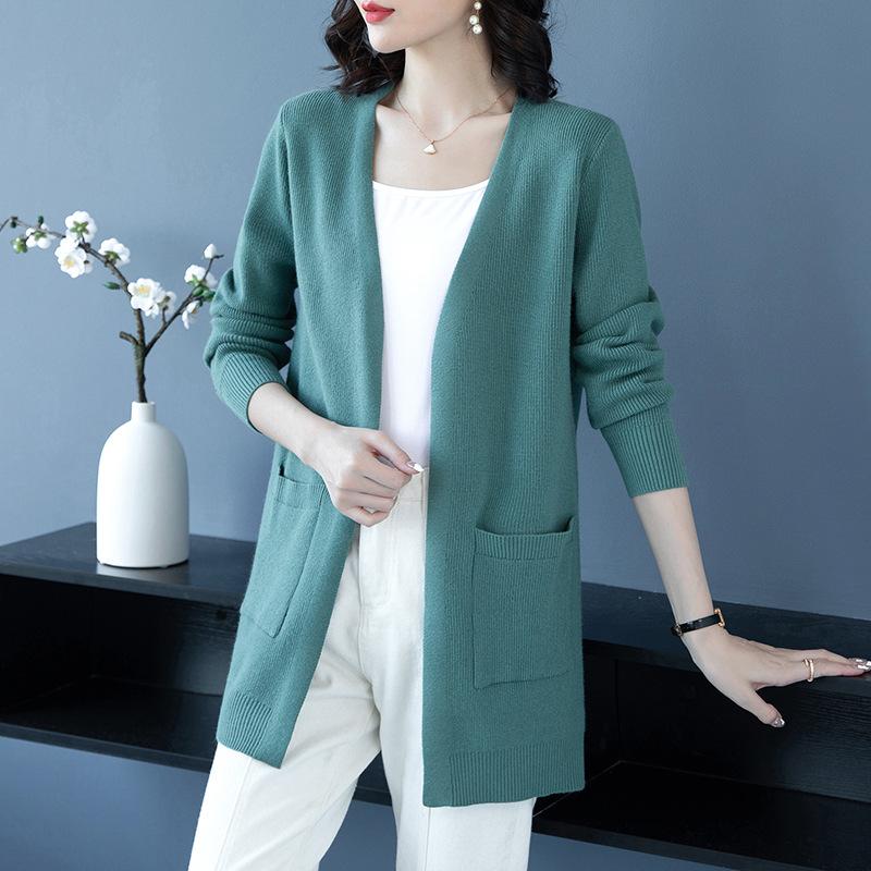 Spring and Autumn Thin Knitted Cardigan Women's Medium and Long Sweater Jacket Fat Mom Large Size Shawl with Loose Top Women