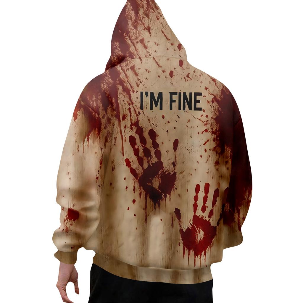 Halloweenská pánská volná mikina s kapucí s potiskem potřísněným krví
