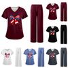 Women's Fabric Printed V Neck Pocket Short Sleeved Pants Set Workwear