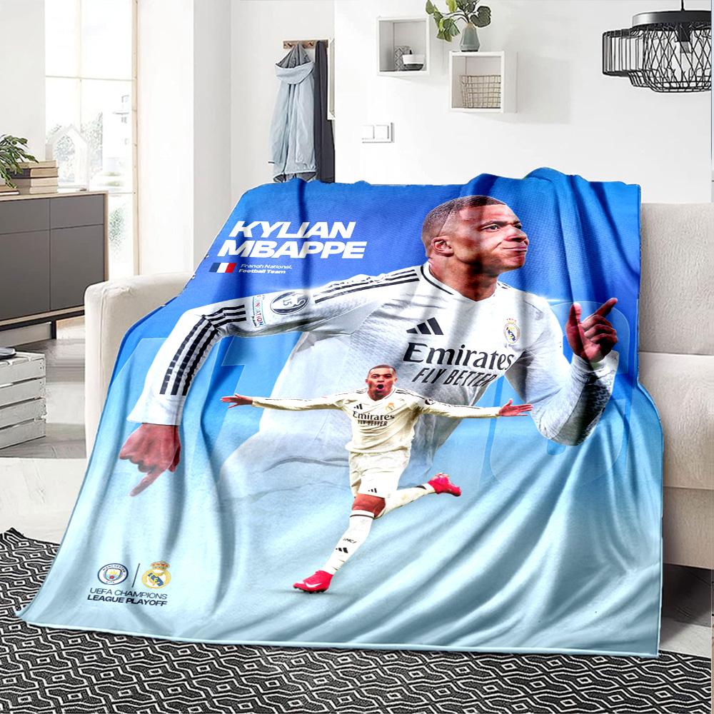 Star Player Kylian Mbappé Blanket Comfortable Great for Bedding Livingroom Picnics Four Seasons Universal Stylish Decor