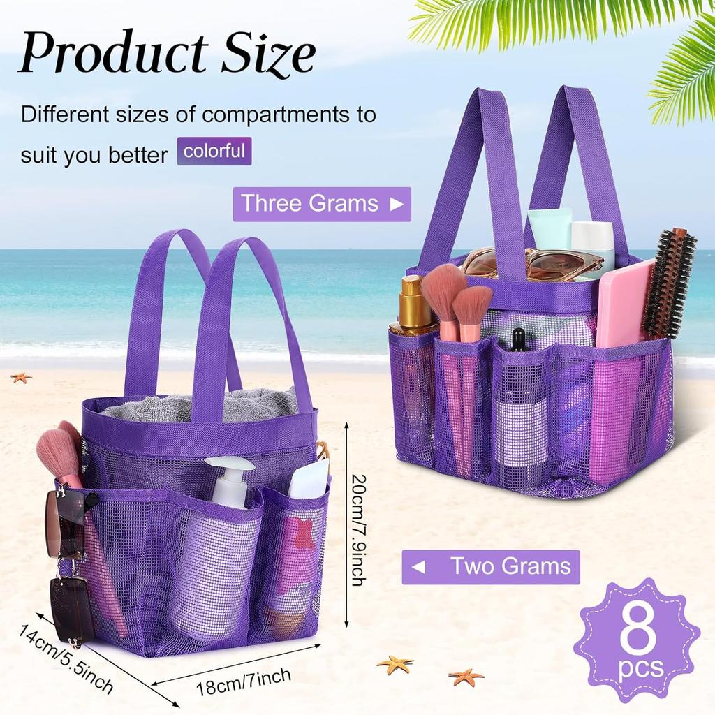 8 Packs Mesh Shower Caddy Portable Large Shower Caddy Dorm with 8 Pockets and Handles Quick Dry Shower Bags Hanging Bath Bag Dorm Room College