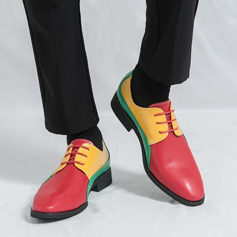 Brand Handmade Patchwork Breathable Men Leather Oxford Shoes Quality Party Shoes Trends Leather Color Block Casual Wedding Shoes