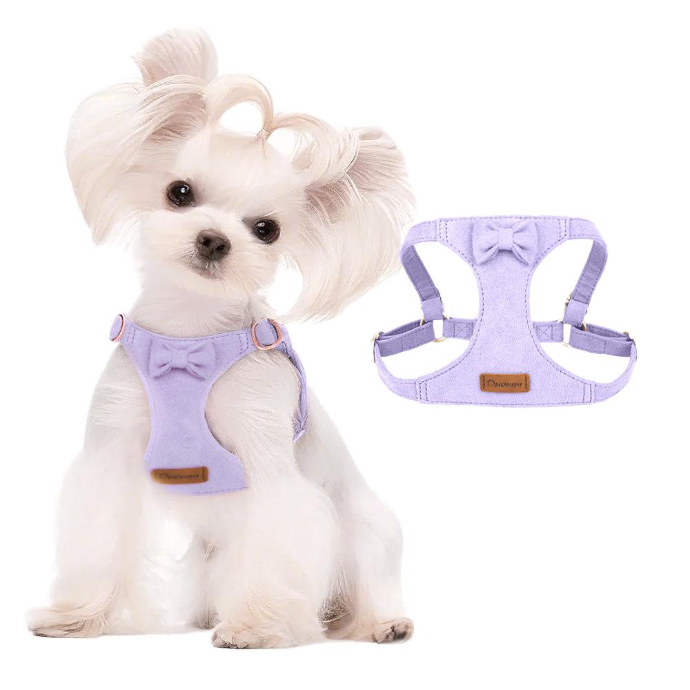 Custom Logo Luxury Solid Dog & Cat Harness Set and Leash Set with Bow Tie Design for Puppies