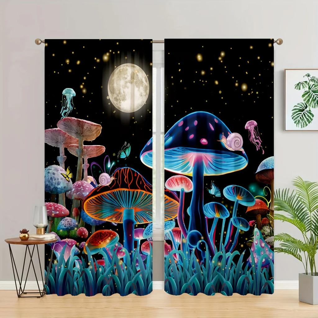 Mushroom Printing Curtain Rod Pocket High Shading Curtain Suitable Ideal Ideal for Kitchen Area Bedroom Study Cafe Living Room Home Decor Modern