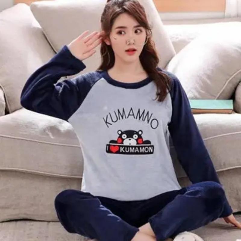 Unisex Flanel Gecelik Yeni Kadın Erkek Kış Sıcak Polar Çiftler Pijama Takımı Aşıklar Gecelik Sevimli Karikatür Pijama Ev Giyim