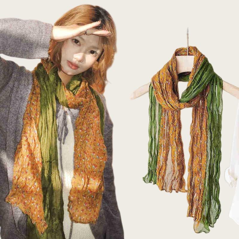 Literarische und Retro-Kontrastfarben, lange Seidenschals mit Blumenmuster, Damenmode, ausländischer Stil, hochwertiger Hals- und Nackenschmuck, hochwertig vielseitig
