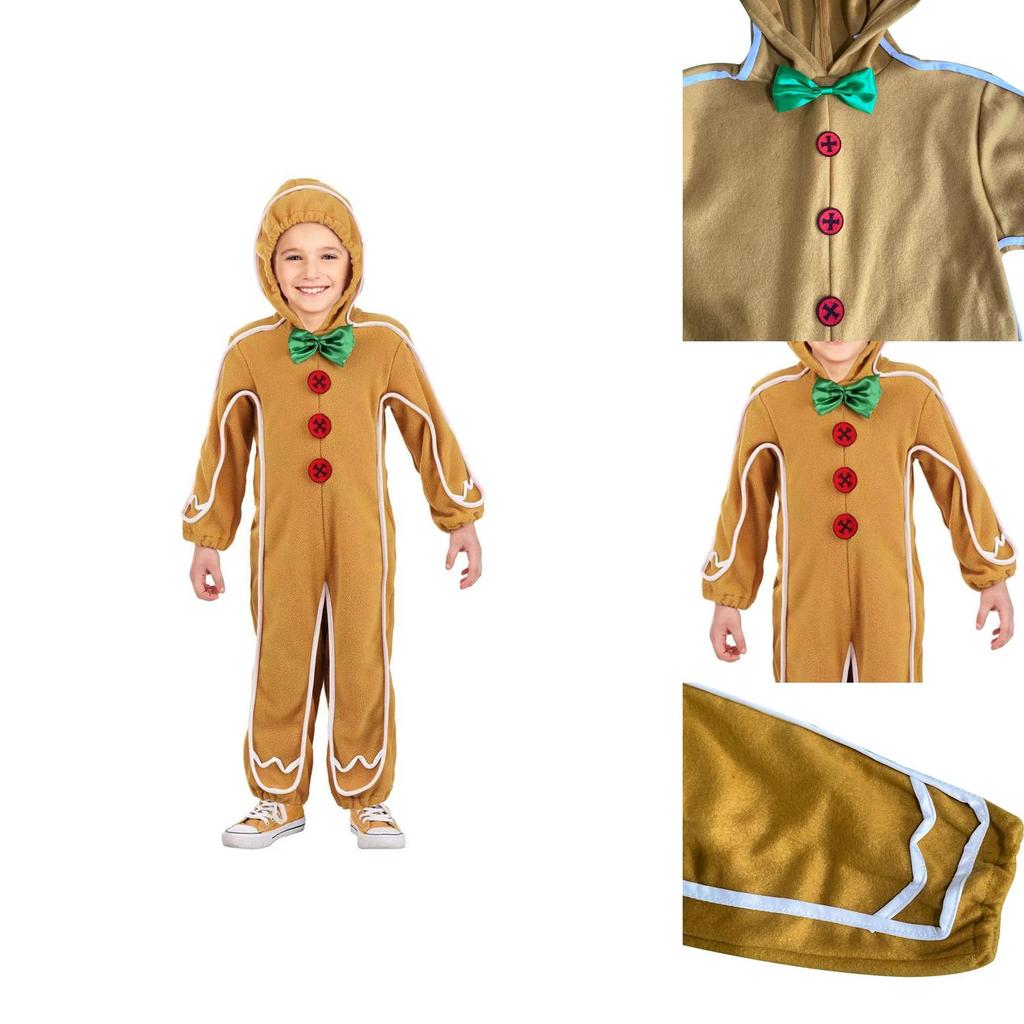 Adorable Christmas Gingerbread Man Kids Costume Cosplay Bodysuit