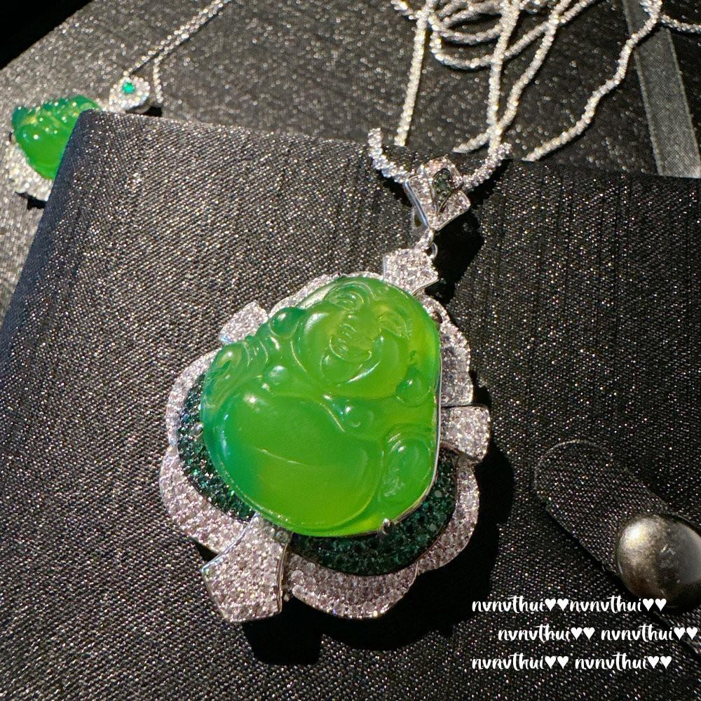 Brazilian Chalcedony Buddha Male Petal Gemstone Necklace, New Chinese Style, Silk Chisel Chalcedony Green Chalcedony Zircon Bracelet Set