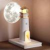 Wireless Lighthouse Night Light with Moon Projection, Lighthouses Ornaments Bedroom Decorations, Unique Wireless Lighthouses Table Lamp for Bedroom, L