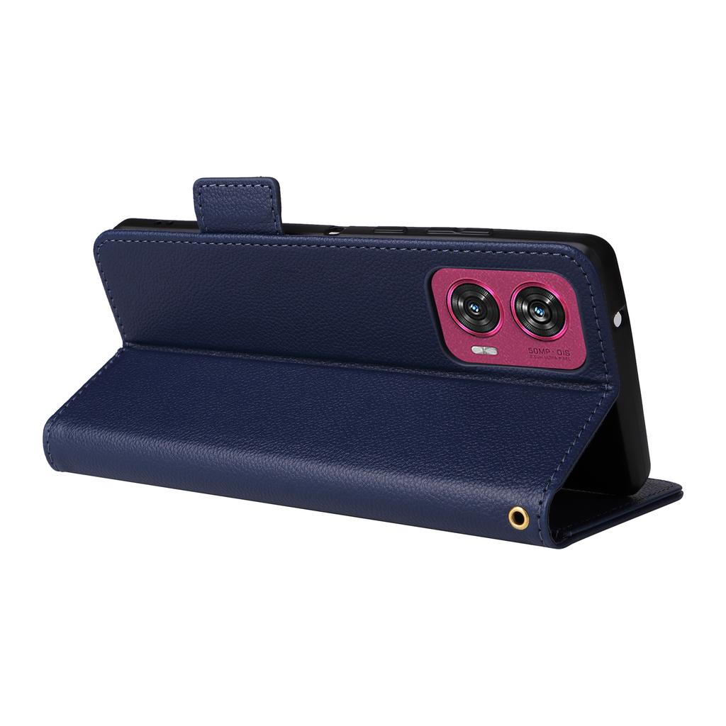 For Motorola Edge 50 Fusion 5G Case with Wrist Strap Litchi Texture PU Leather Wallet Phone Cover