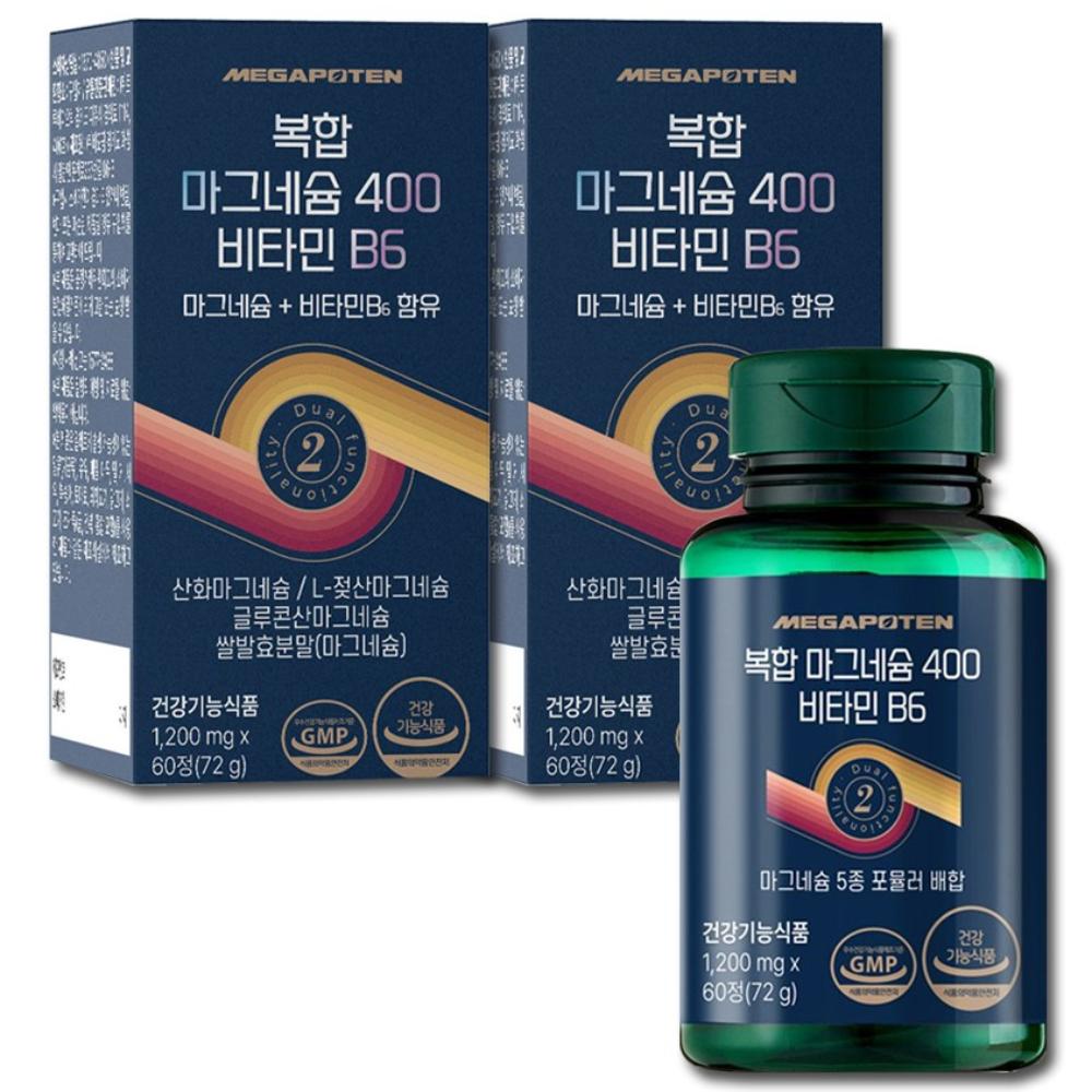 Megapoten Complex Magnesium 400 Vitamin B6 Gluconate Lactic Acid Rice Fermentation Magnesium Oxide 2 pcs 60 Tablets