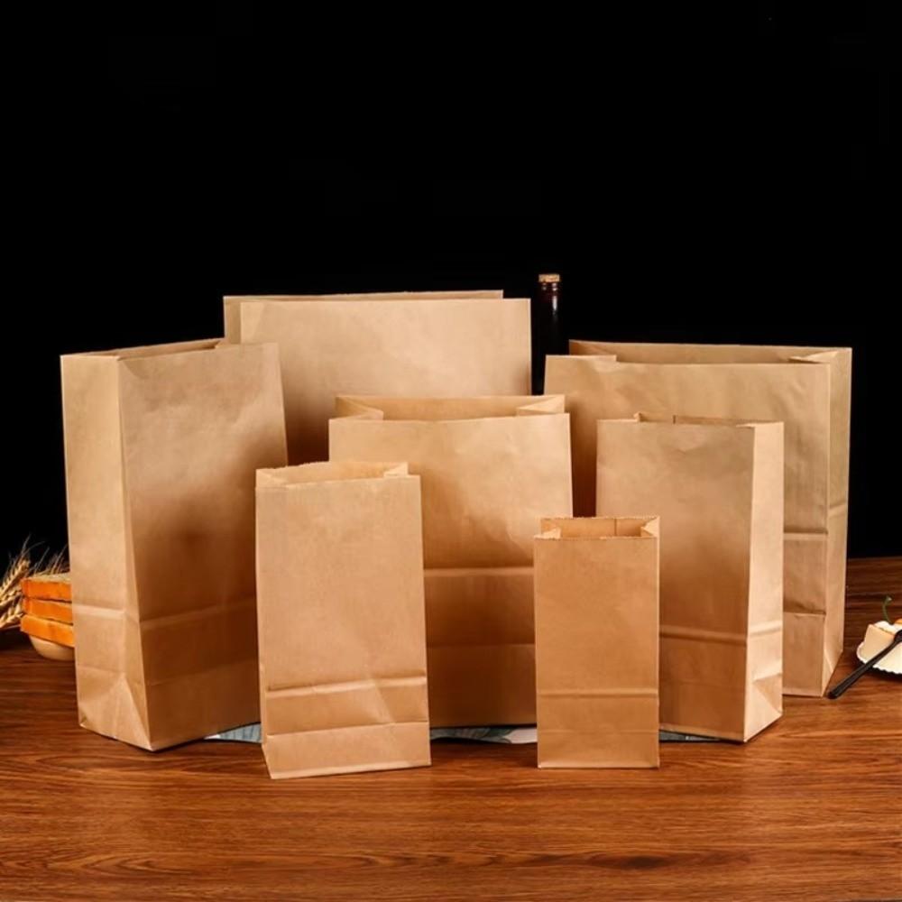 50pcs Not Oil Proof Kraft Paper Bag Square-bottom Convenience Bag New Food Packaging Bag Vegetable