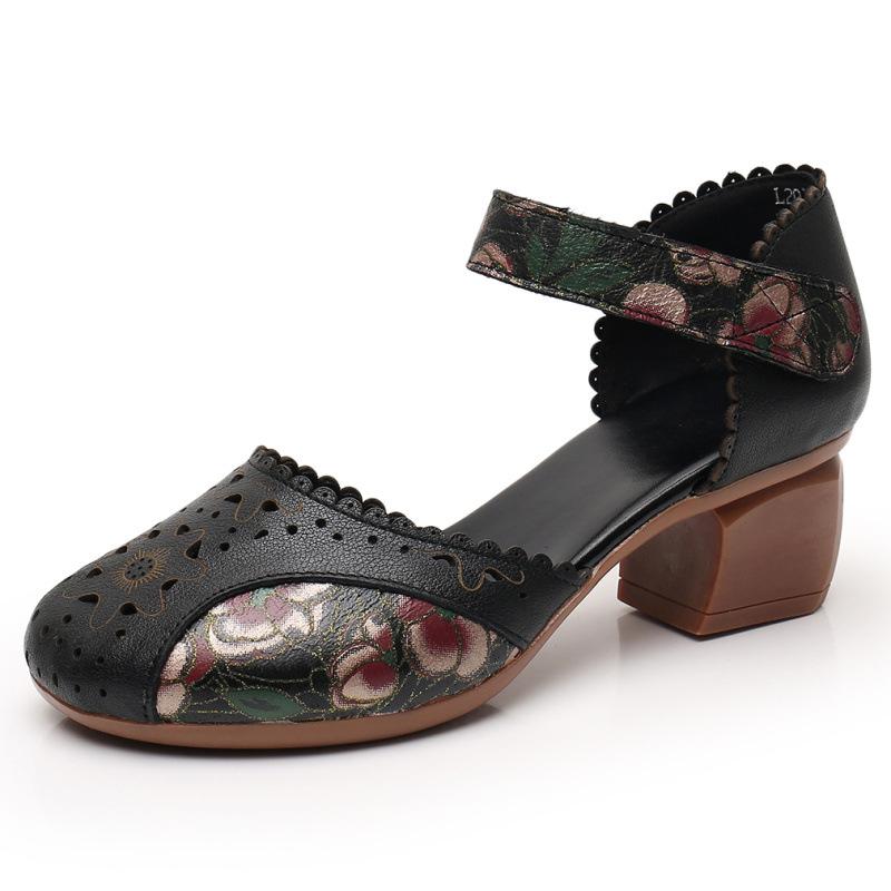 Fashion GKTINOO 2025 Summer Women's Genuine Leather Shoes Woman Retro Hollow Out Sandals Female Hook & Loop Heels Ladies Platform Sandal