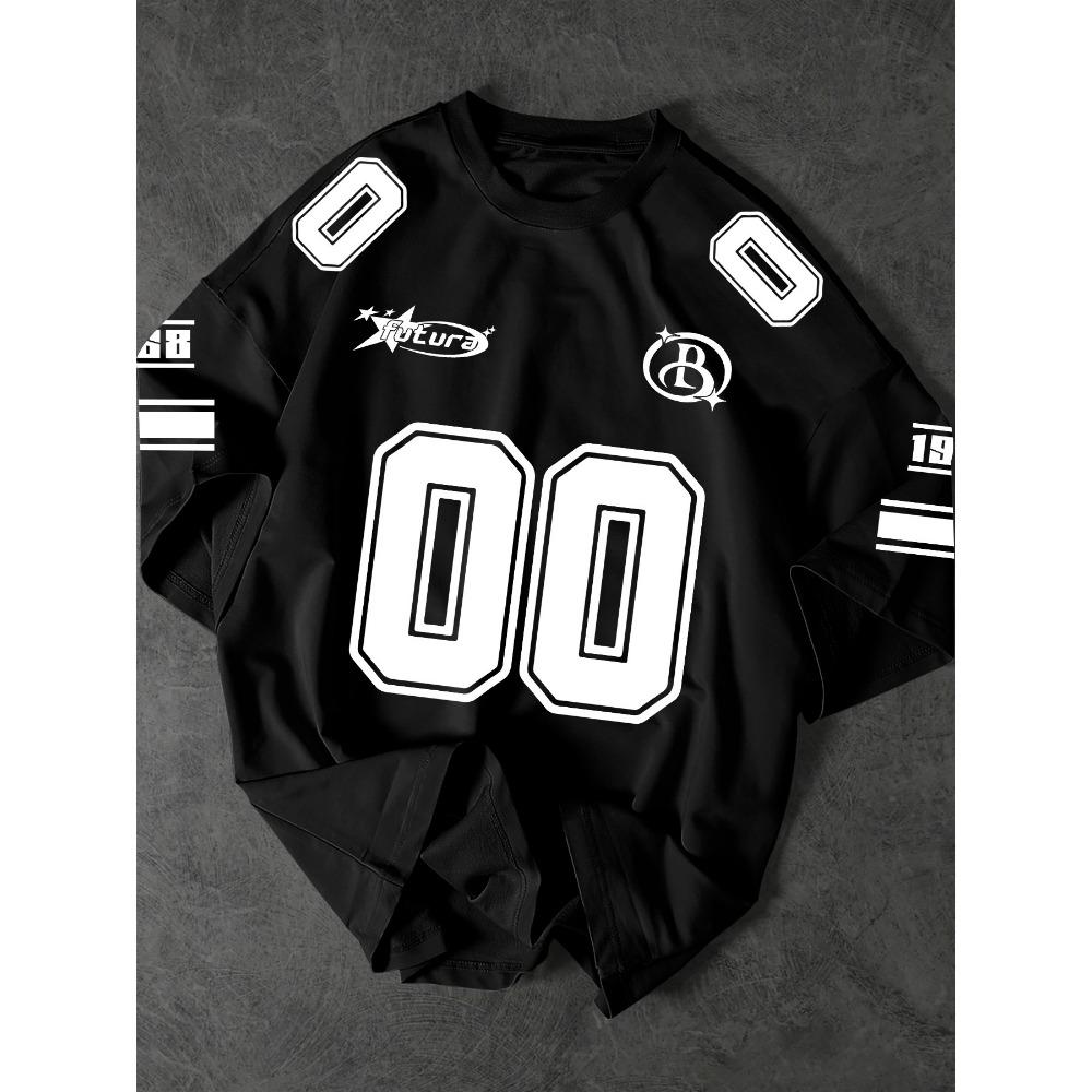 Men'S Summer Streetwear Graphic T-Shirt - Bold '00' Numerals Print Loose Fit Short Sleeve Tee