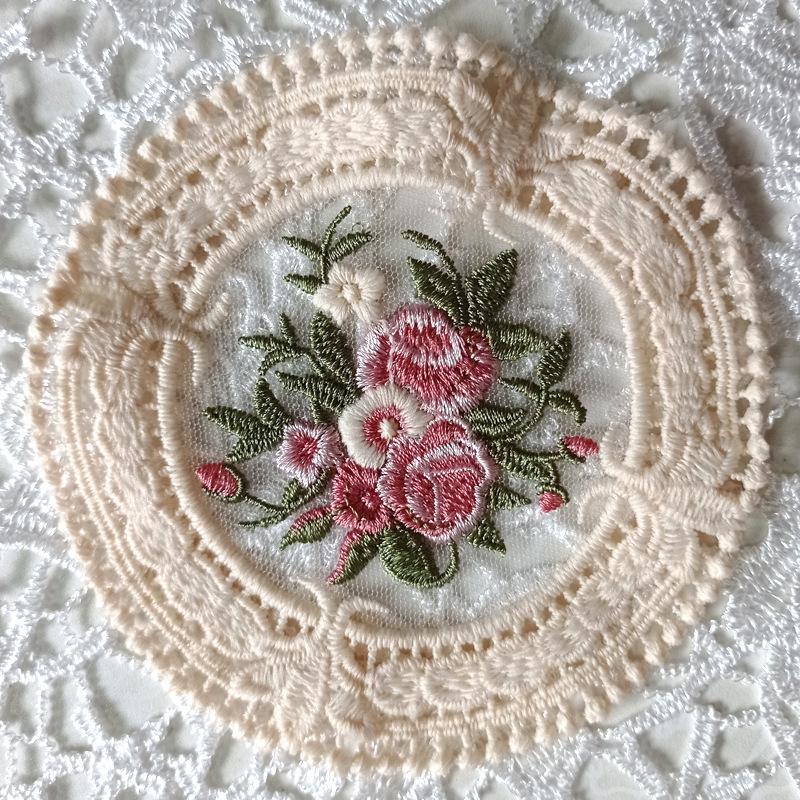Small Round Coaster European Lace Embroidered Dining Table Mat Decorative Fabric Coffee Table Mat Embroidery Retro Heat Insulation Weaving