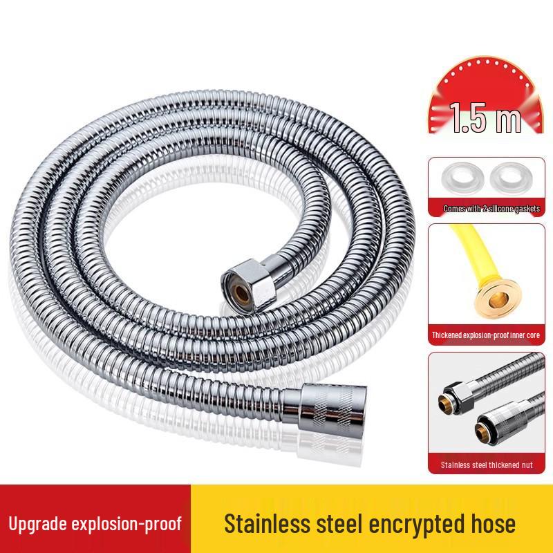 Stainless Steel Reinforced Flexible Bathroom Shower Hose (1.5/2m) - Explosion-Proof