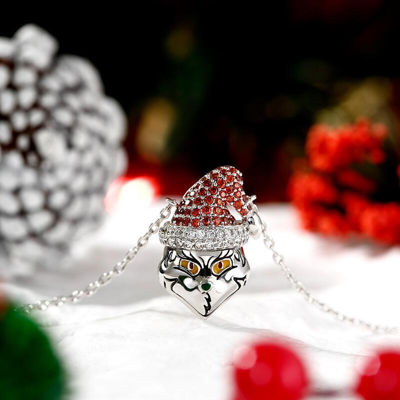 Christmas Grinch Green Hair Monster Pendant Necklace Style Collarbone Chain Ornaments 60CM