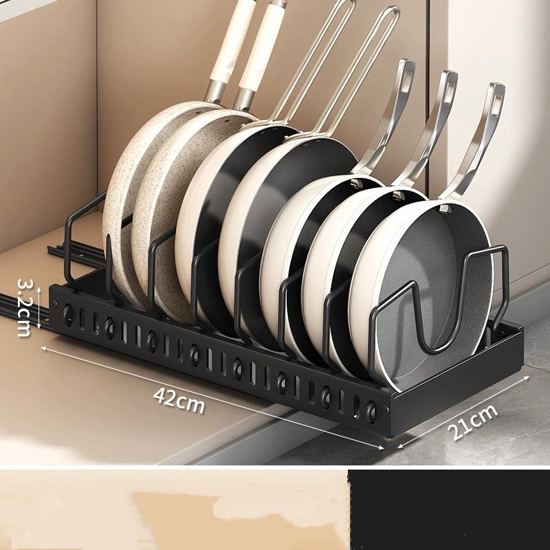 Кухонная выдвижная полка для кастрюль регулируемые полки для шкафа с выдвижными направляющими для хранения посуды органайзер-ящик разделитель полок One size 2900₽