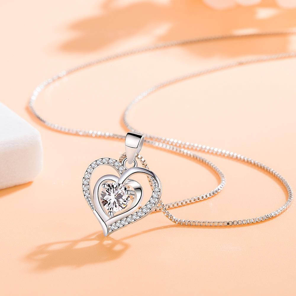 

S925 Silver Heart of the Ocean Pendant Necklace - Korean Style Heart-shaped Clavicle Chain for Women 925 Silver Platinum Plated