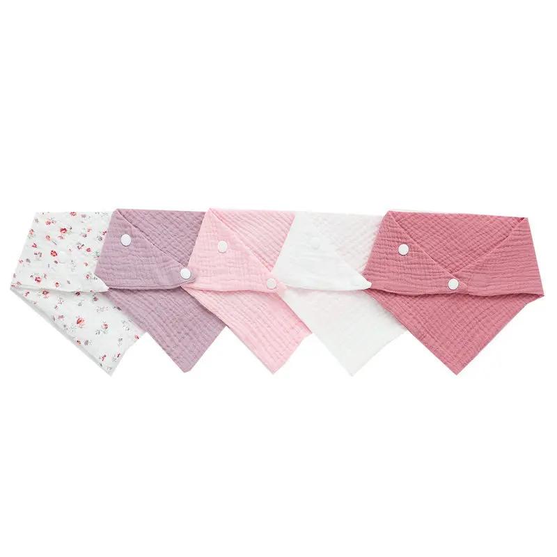 5Pcs/Set Newborn Baby Bibs Feeding Drool Bibs Solid Color Cartoon Snap Button Soft Triangle Towel Cotton Baby Bibs