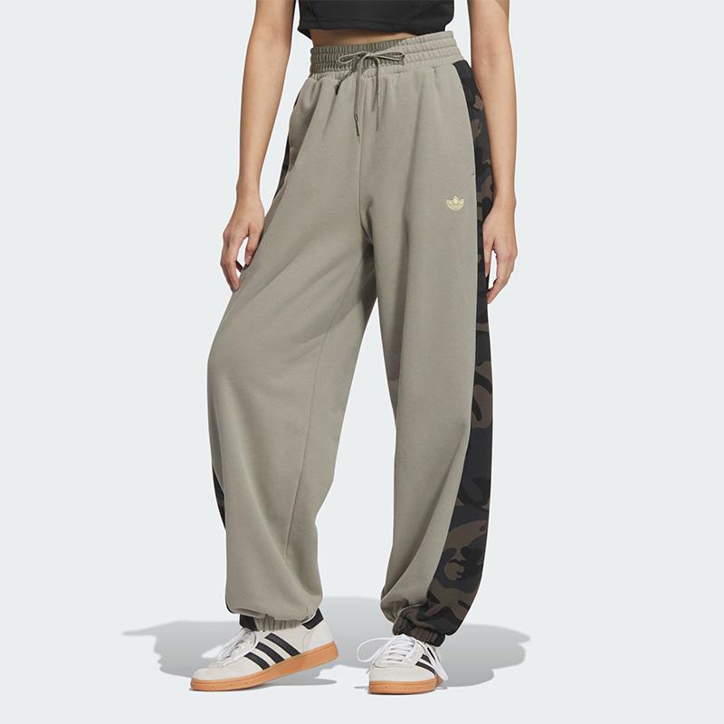 Adidas Color Block Design Loose Fit Cuffed Knit Sports Pants Women Pants Pebble-Silver-Gray KB1927