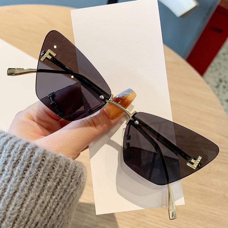 

New Letter F Diamond-Set Sunglasses For Women With High-End Frameless Edge-Cut Sunglasses Cat Eye Metal Sunglasses 90317
