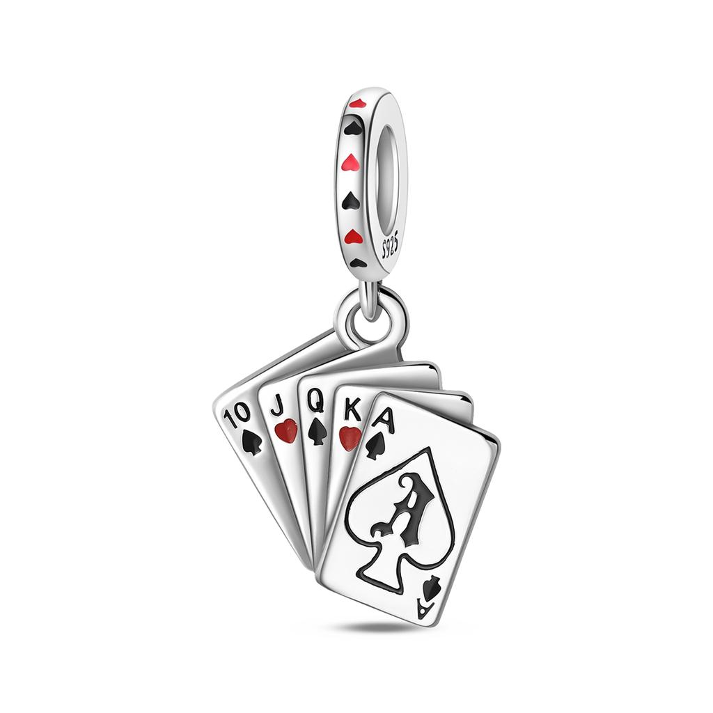 Authentic Original Copper Metal Playing Cards Charm Bead Components Poker Joker Hearts Spades Crown Bead Component Pendant Bead Component Compatible