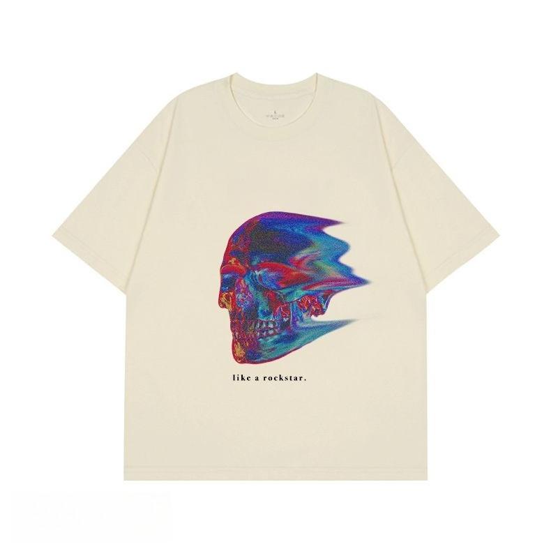 2026 New Fashion Thermal Imaging Bone Dark Retro Print Mens and Womens Short Sleeve Loose Plus Size Crew Neck TShirt