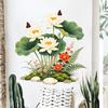 White Lotus Wall Sticker Waterproof Self-Adhesive Flowers Lotus Leaf Wall Decal Peel And Stick
