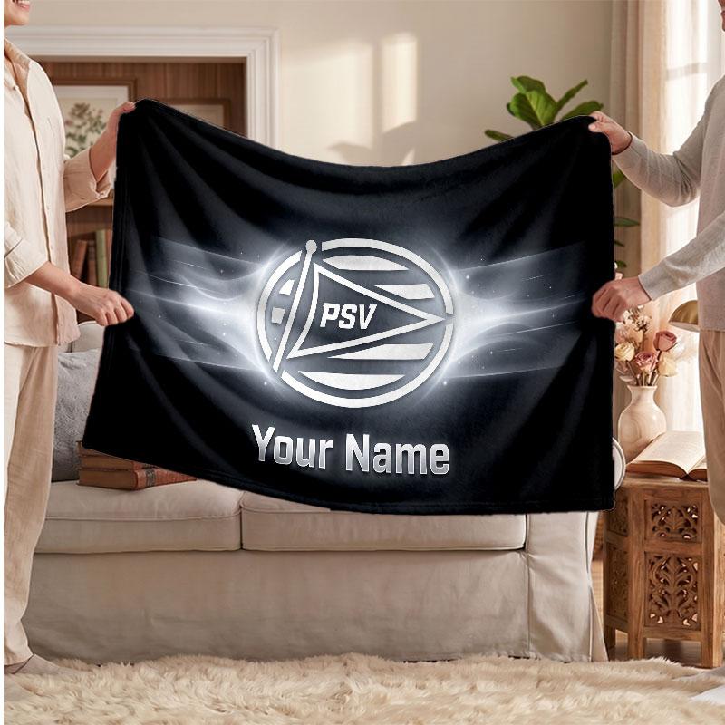 PSV Eindhoven FC Personalisierte Fleecedecke Mit Fußballlogo, Individueller Name Text Weich Warm Home Überwurfdecke