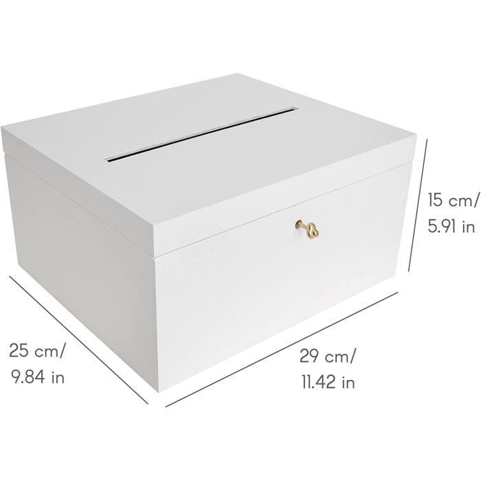 Boite en Bois - Creative Deco - Urne Mariage - 29x25x15 cm - Couvercle et Clé - Souvenirs Lettres