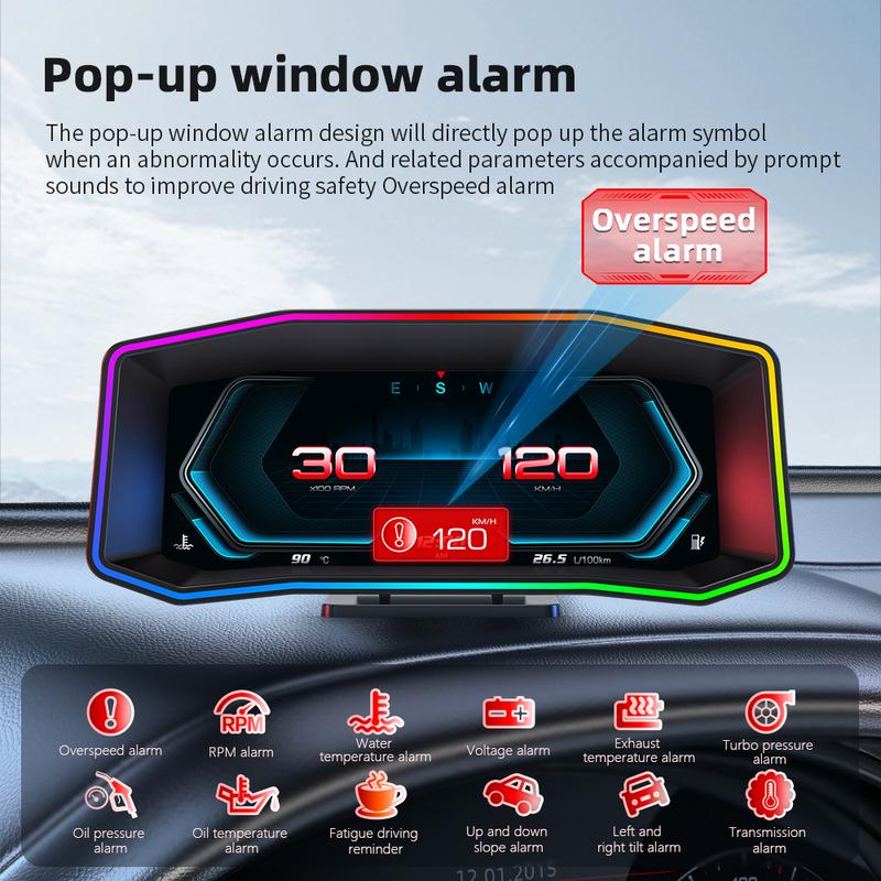 P4 HUD Newest Head Up Display Auto Display OBD2+GPS Smart Car HUD Gauge Digital Speedometer Odometer Slope Meter Security Alarm