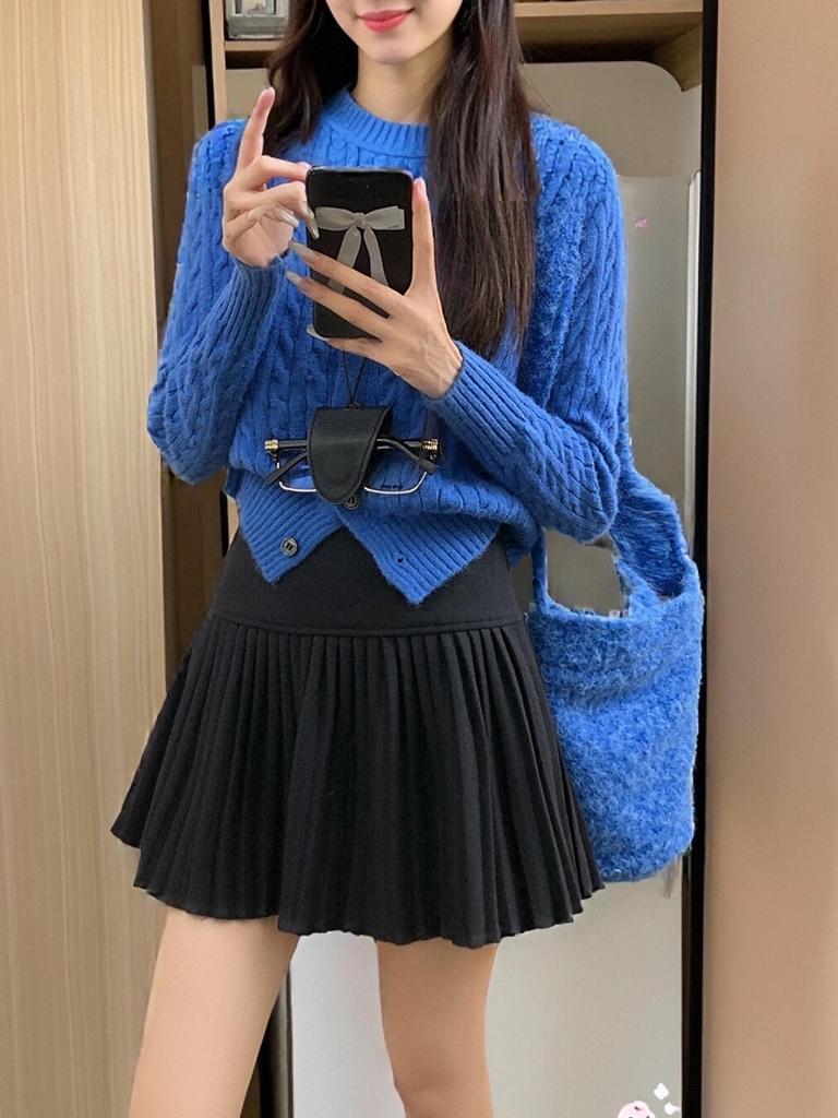 2025 New Women's High Waist A-line Wool Pleated Skirt