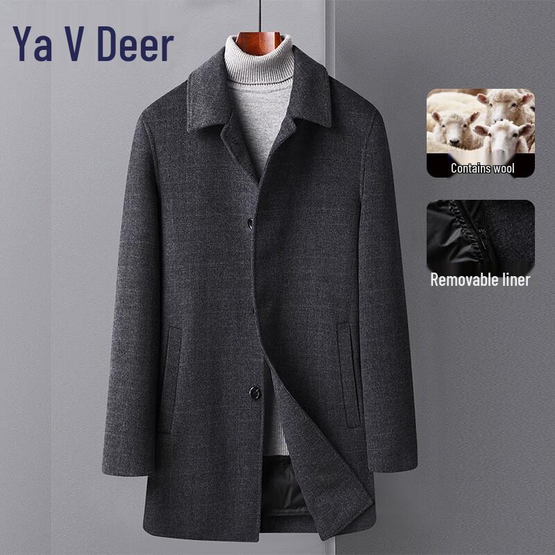 Yalu EY Men's Plaid Wool Blend Lapel Coat with Down Liner