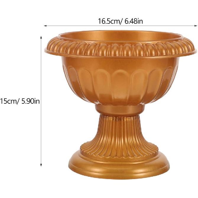 Amosfun 2Pcs Small Urn Planter Golden PVC Urn Planter Pot Stand for Wedding Anniversary Party Home Indoor Outdoor Decoration 6.49 X 6.49 X 5.90 Inch