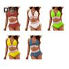 2-teiliges Bikini-Set für Damen, Farbblock, V-Ausschnitt, BH mit hoch taillierter Badehose, verstellbare Träger, Strandbademode