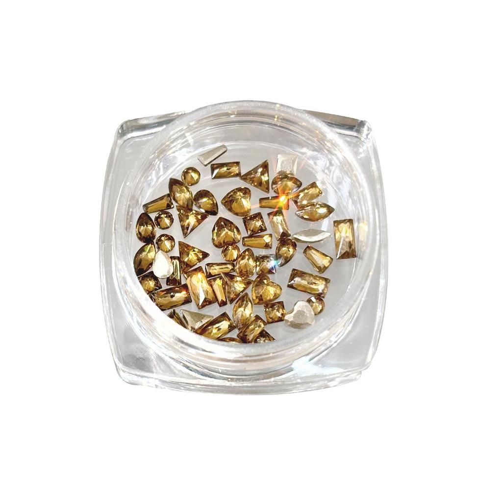 Caramel Brown Sparkling Zirconia Nail Art Decorations: Mini Marquise, Water Drop, and Heart Shapes