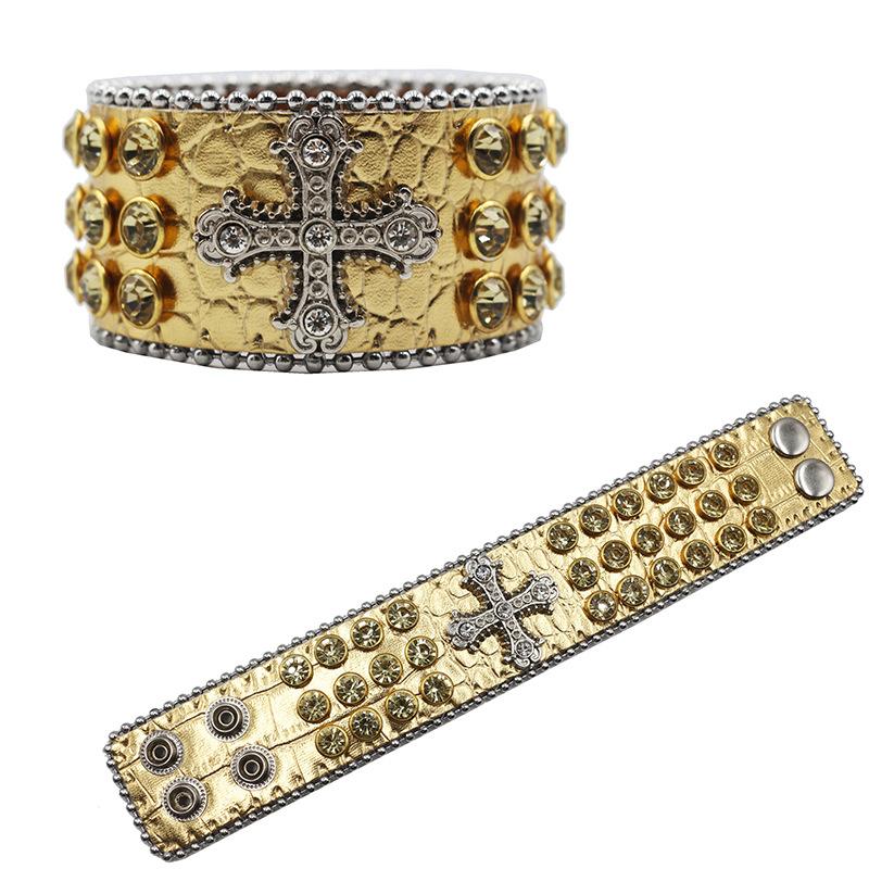 Design PU Armband Buntes Kreuz Besetzt mit Diamanten und Strasssteinen Armband