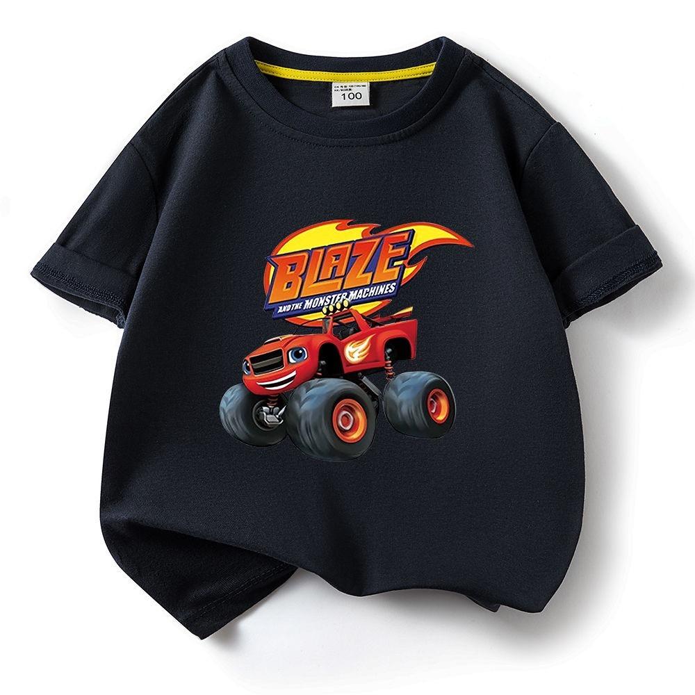 Children's Pure Short Sleeved Tshirt Blaze And The Monster Machines Kids Cartoon Tee Boys Girls Summer O-Neck Tee Tops